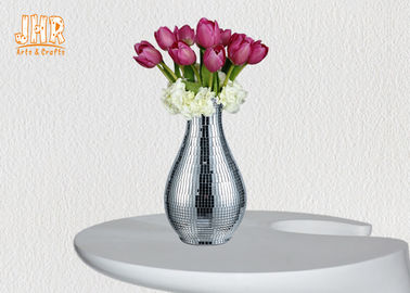 आधुनिक लक्जरी शीसे रेशा फूल पॉट टेबल फूलदान संयंत्र बर्तन चांदी मोज़ेक ग्लास